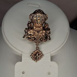 Vintage Art Knight French Crest Dangle Fleur De Lis Scarf Ring Unicorn Lion